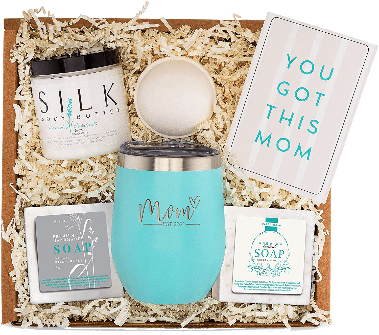 A Perfect GIFT BOX FOR THE NEW MOM (includes natural premium soaps, one bath bomb, silk skin lotion and a special gift card)